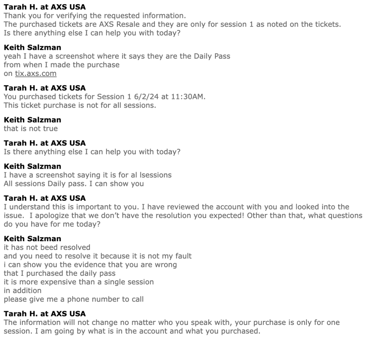 ethsalzman's tweet photo. @axs I bought all day pass tickets to your the Volleyball Nations League event for this Sunday through your system. Now I am being told that I only have tickets to the 1st Session - tickets I can get now for 1/4 the price. Also including the horrible support provided by your live chat https://t.co/xT9UoCEDYq
