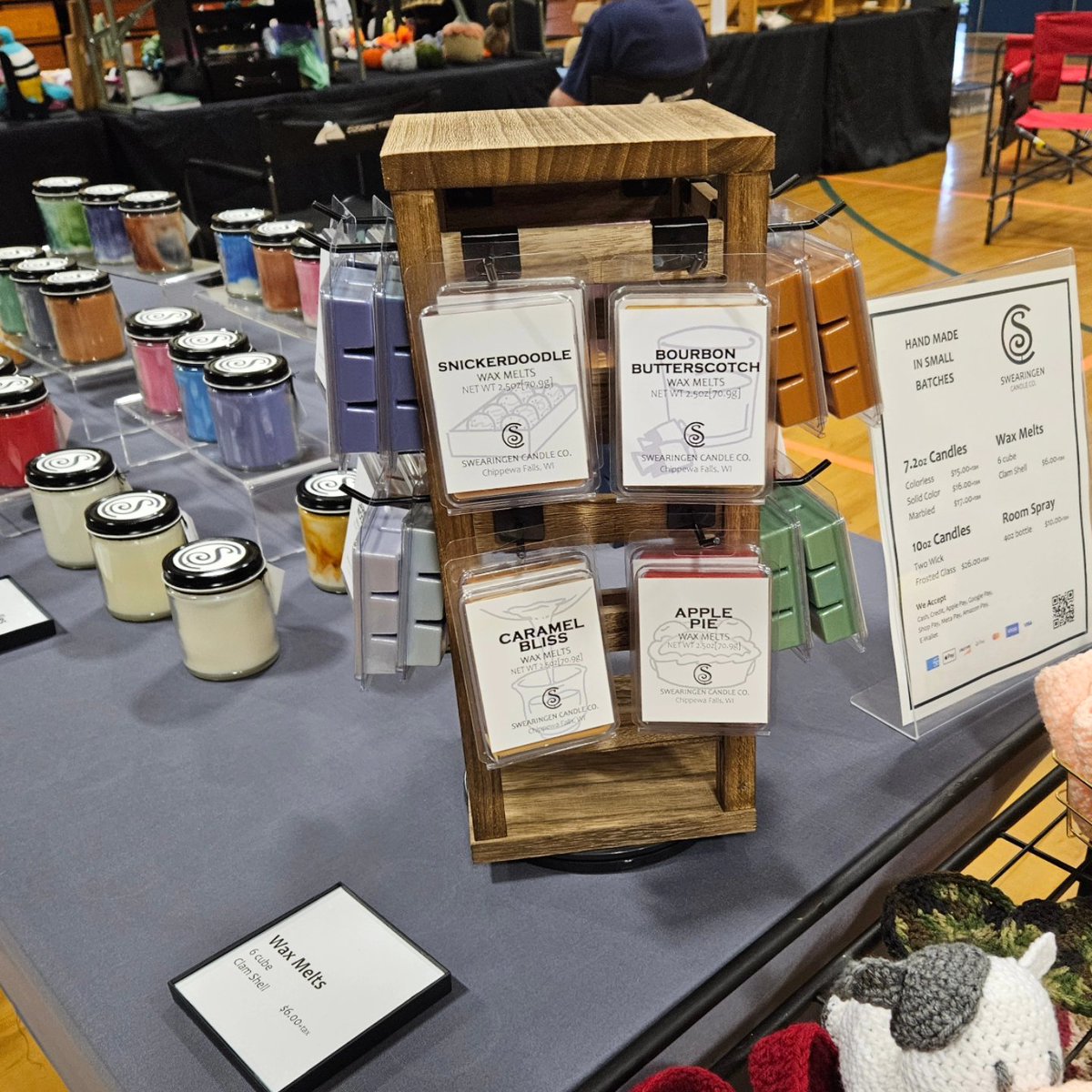 swearcandleco's tweet photo. Good Morning, from rainy Cameron Wisconsin! We're at the Camerama Craft Show at the old school. So thankful we have an indoor table! If you're driving around enjoying your beautiful Saturday, please swing by and say hello!

#handmadecandles #craftshow #craftsale #candlemaking https://t.co/P6xzc64aPs