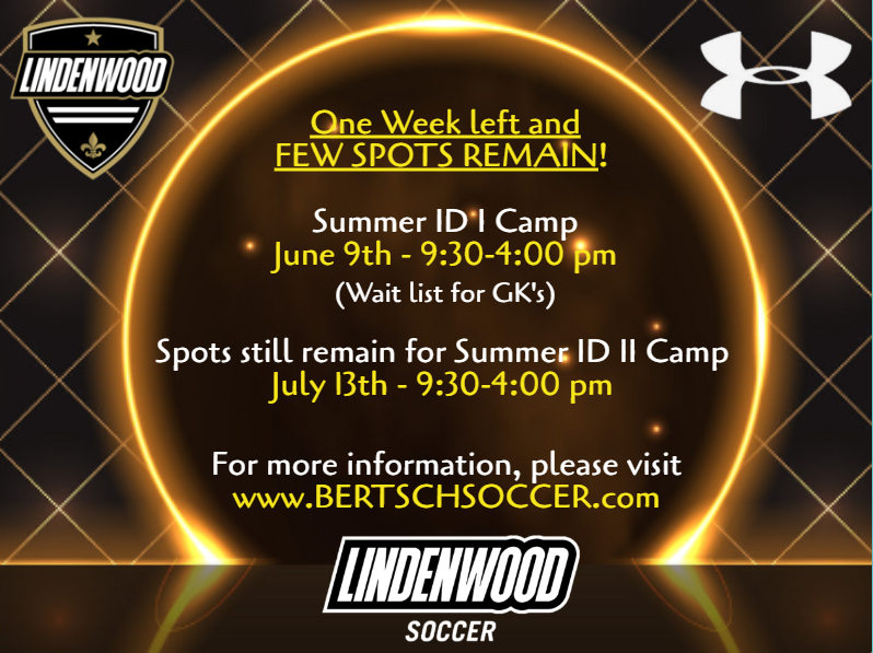 Spots for our June 9th Camp are filling fast. We hope to work with you on beautiful Hunter Stadium this summer! <a href="/LU_Lions/">Lindenwood Athletics</a> #STL #Soccer #D1 #Recruiting