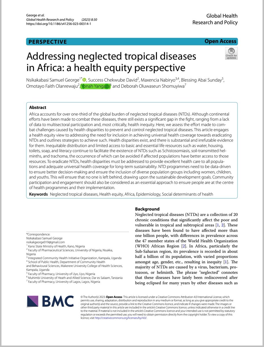 #NTDs represent a significant health challenge requiring more focus in the African region. They represent diseases of high prevalence, especially in Sub-Saharan Africa. 
Kudos  🎊  @NsikakOfAfrica @Maxencia1 
Read more 📃 👇
researchgate.net/publication/37…