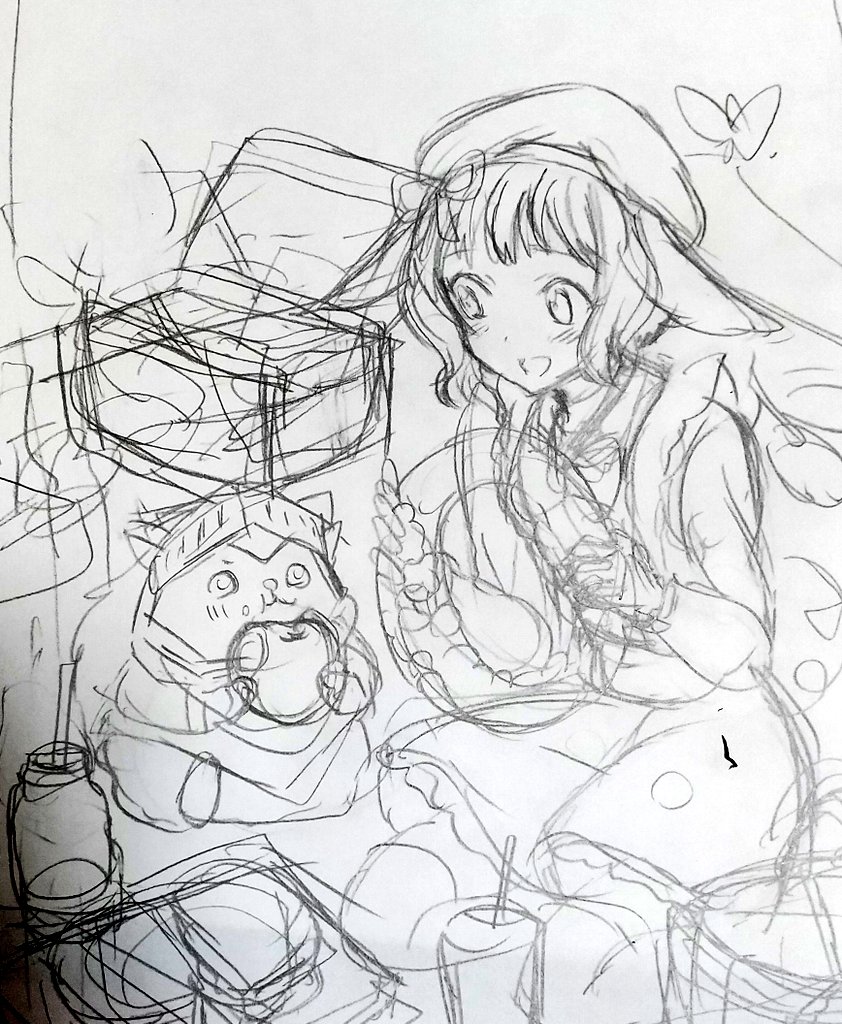 ご依頼絵も進みました!明日はペン入れと 色塗りにも入れたらよいな🌼 