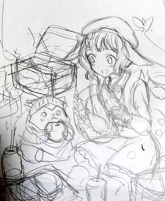 ご依頼絵も進みました!明日はペン入れと 色塗りにも入れたらよいな🌼 