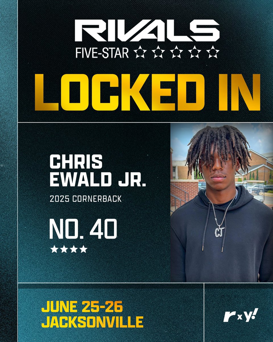 🚨LOCKED IN🚨 4⭐ CB Chris Ewald Jr. (@ChrisEwaldjr) is one of the 100 BEST prospects in the country coming to Jacksonville to compete at the Rivals Five-Star on June 25-26💪🔥