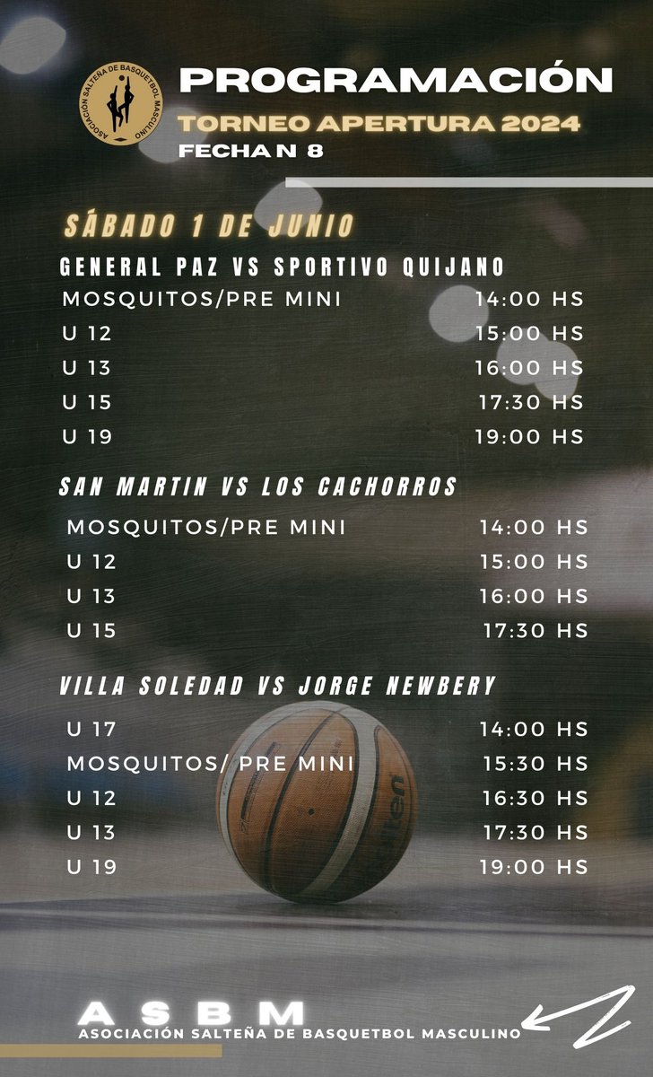 asbmoficial's tweet photo. 🏆CAMPEONATO ANUAL 2024 ASBM🏆

🏀Esta es la programación de partidos para hoy, sábado 1 de junio, correspondientes a la Fecha N° 8. 

#somosbasquetbol https://t.co/AAqQKXWN23