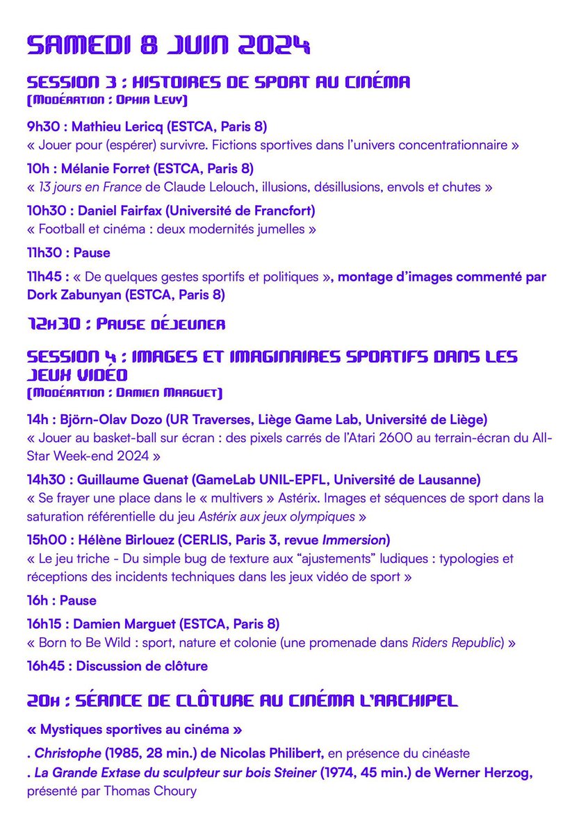 Rendez-vous les 7 et 8 juin prochains au colloque « Sports : puissances d’images » que j’ai le plaisir de co-organiser avec Damien Marguet et Dork Zabunyan à <a href="/INHA_Fr/">INHA</a> 

+ de détails ⬇️