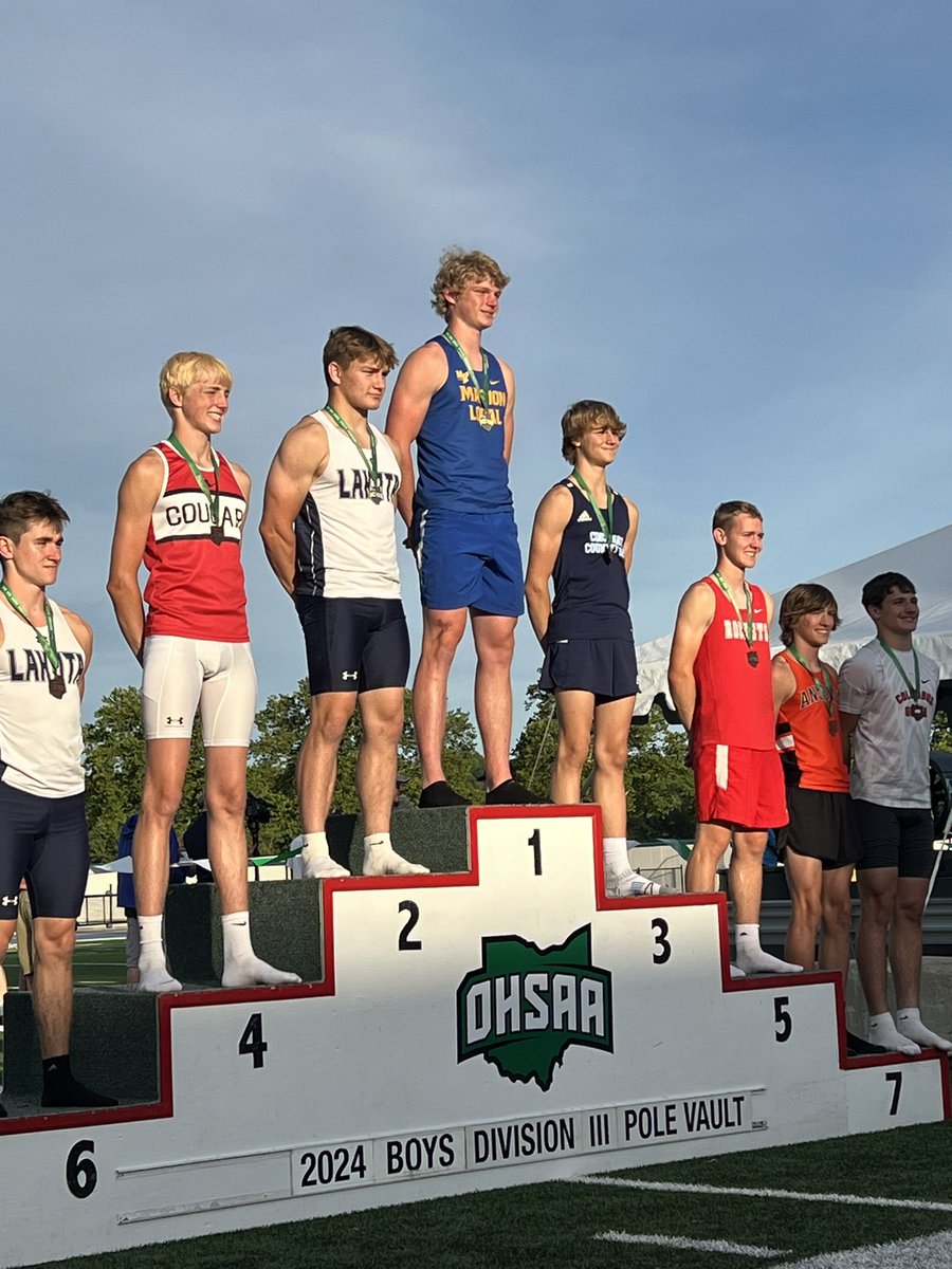 ML_Flyer_Track's tweet photo. Standing on the top of the podium, Senior Toby Kremer is your 2024 State Champion in Pole Vault!

He increased his lifetime best by 6” to accomplish it, and over the course of his career overcame more dilemmas than the average person can tolerate. Well deserved!! https://t.co/uBKPc9eis5