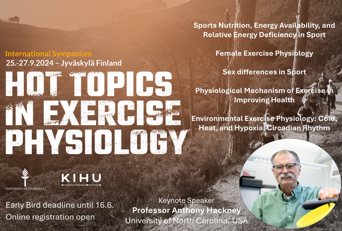 Biology of Physical Activity (@jyubiolpa) on Twitter photo Welcome to our Hot Topics in Exercise Physiology symposium in Jyväskylä, Finland! We have great topics and speakers. Early bird –registration and abstract submission is open. Welcome!
jyu.fi/en/events/hot-… <a href="/AC_Hackney/">AC Hackney</a> Welcome to our Hot Topics in Exercise Physiology symposium in Jyväskylä, Finland! We have great topics and speakers. Early bird –registration and abstract submission is open. Welcome!
jyu.fi/en/events/hot-… <a href="/AC_Hackney/">AC Hackney</a>