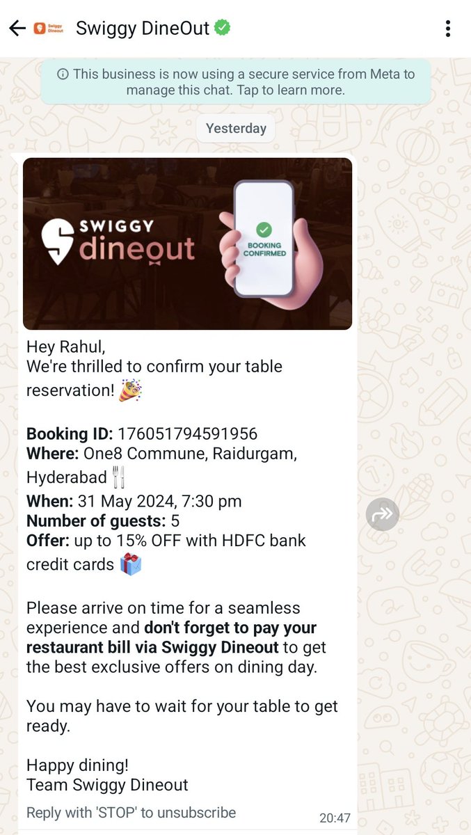 docrahul's tweet photo. @swiggydineout horrible service! Booked a table, got a confirmation WhatsApp message and call. When I reached the restaurant they say table is not confirmed. Super embarrassing.

@Swiggy @SwiggyCares https://t.co/8ihm4ndA2e