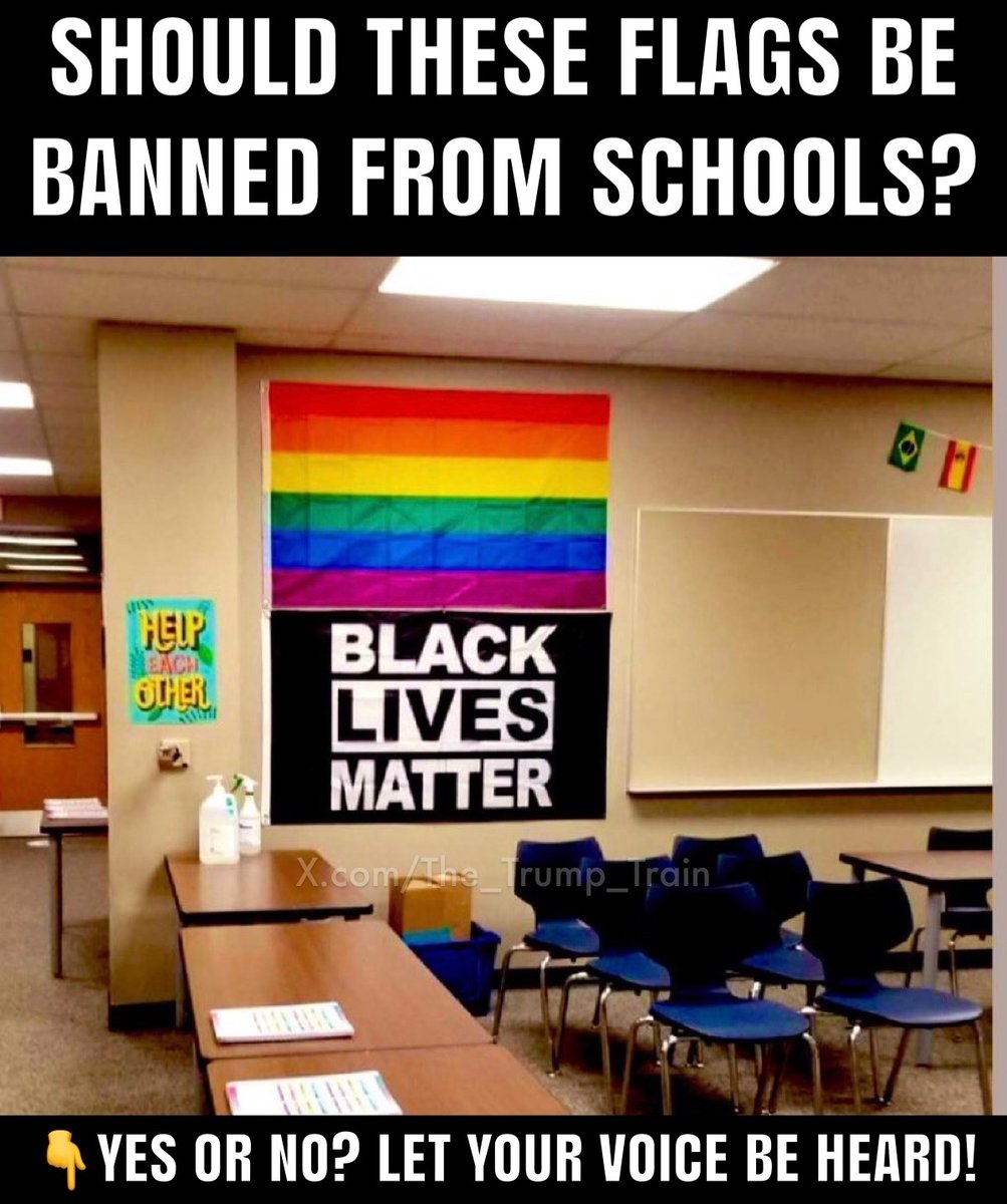 The_Trump_Train's tweet photo. Should Black Lives Matter and Pride flags be banned from public schools?

YES or NO? https://t.co/lWdkrawgWd