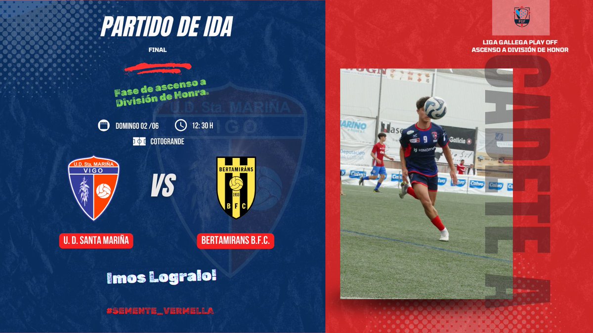 Traballamos moito para estar na final! 

Mañá xogamos o partido de ida , somos locais . 

Cotogrande vístese de vermello! 🔴

#semente_vermella ❤️