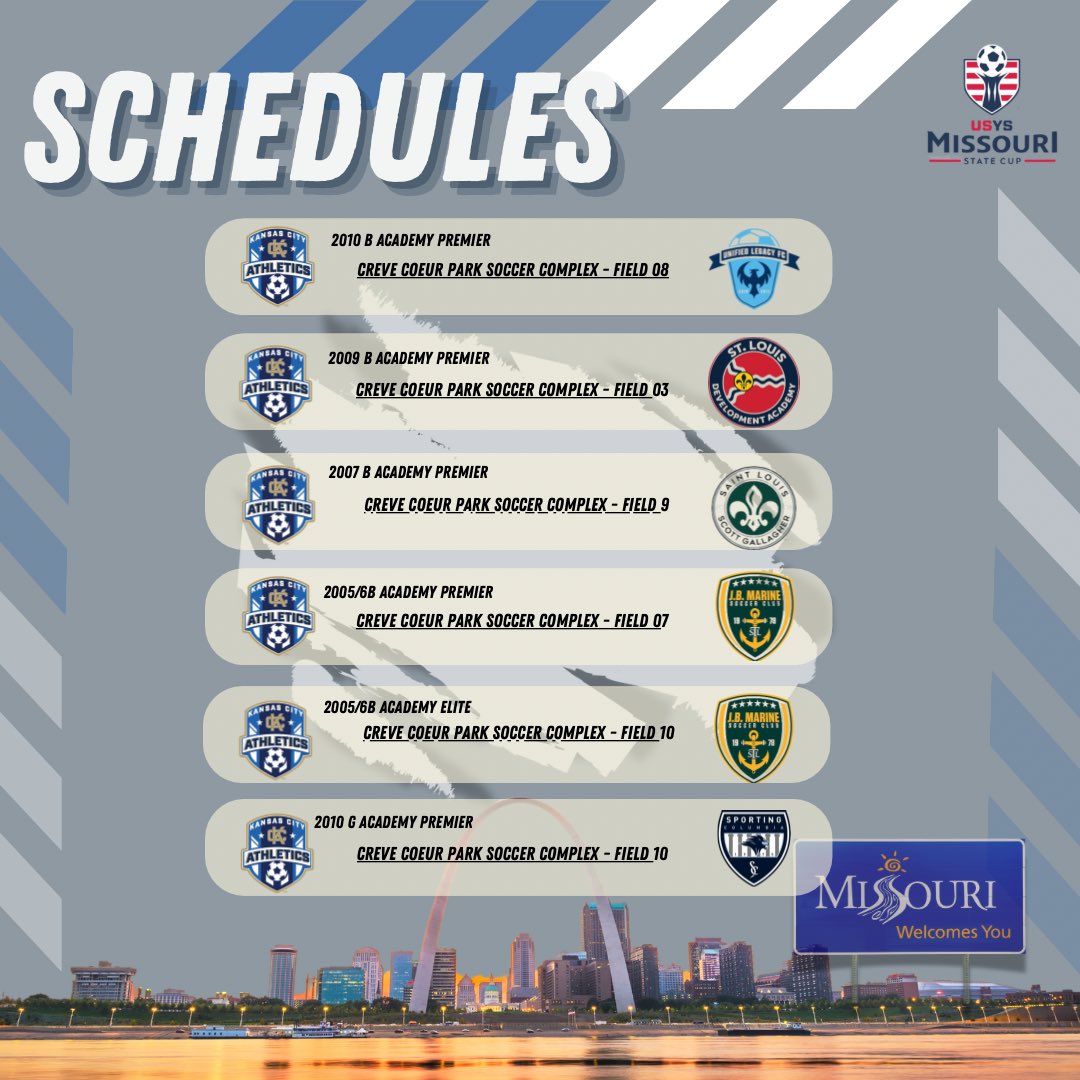 AthleticsKC's tweet image. Schedule for the day at State Cup 

#KCAthletics