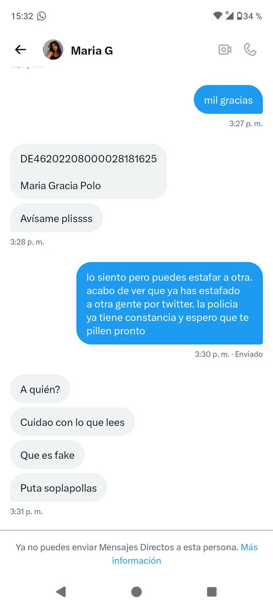 Lebasi99's tweet photo. @MigueJimFer @policia @mielosamer antes era Maria Gracia Hernando, ahora es María gracia polo. he hecho como si fuese a comprar las entradas para ver qué me decía. se ha ofendido cuando le he dicho que vaya a estafar a otra parte. @policia https://t.co/9rjlpPTGfc