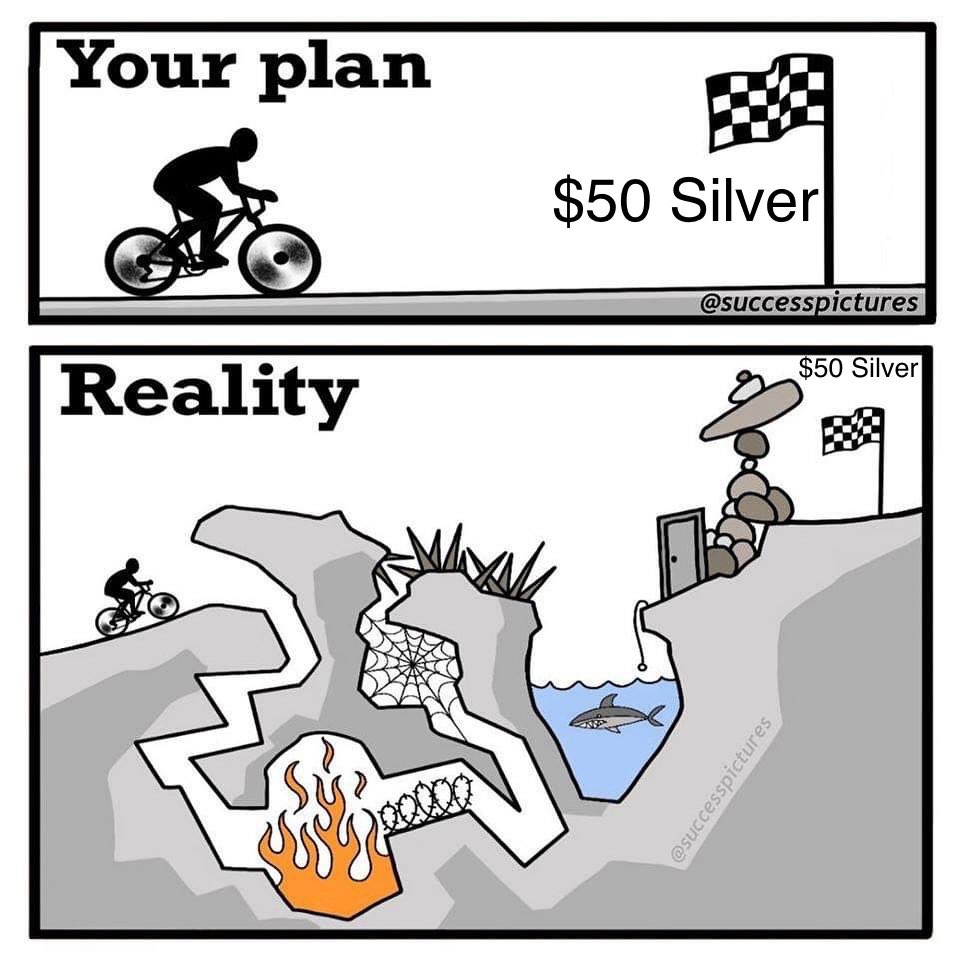 $50 Silver??? 

It ain’t going to be a cakewalk⋯⋯😅💥👇