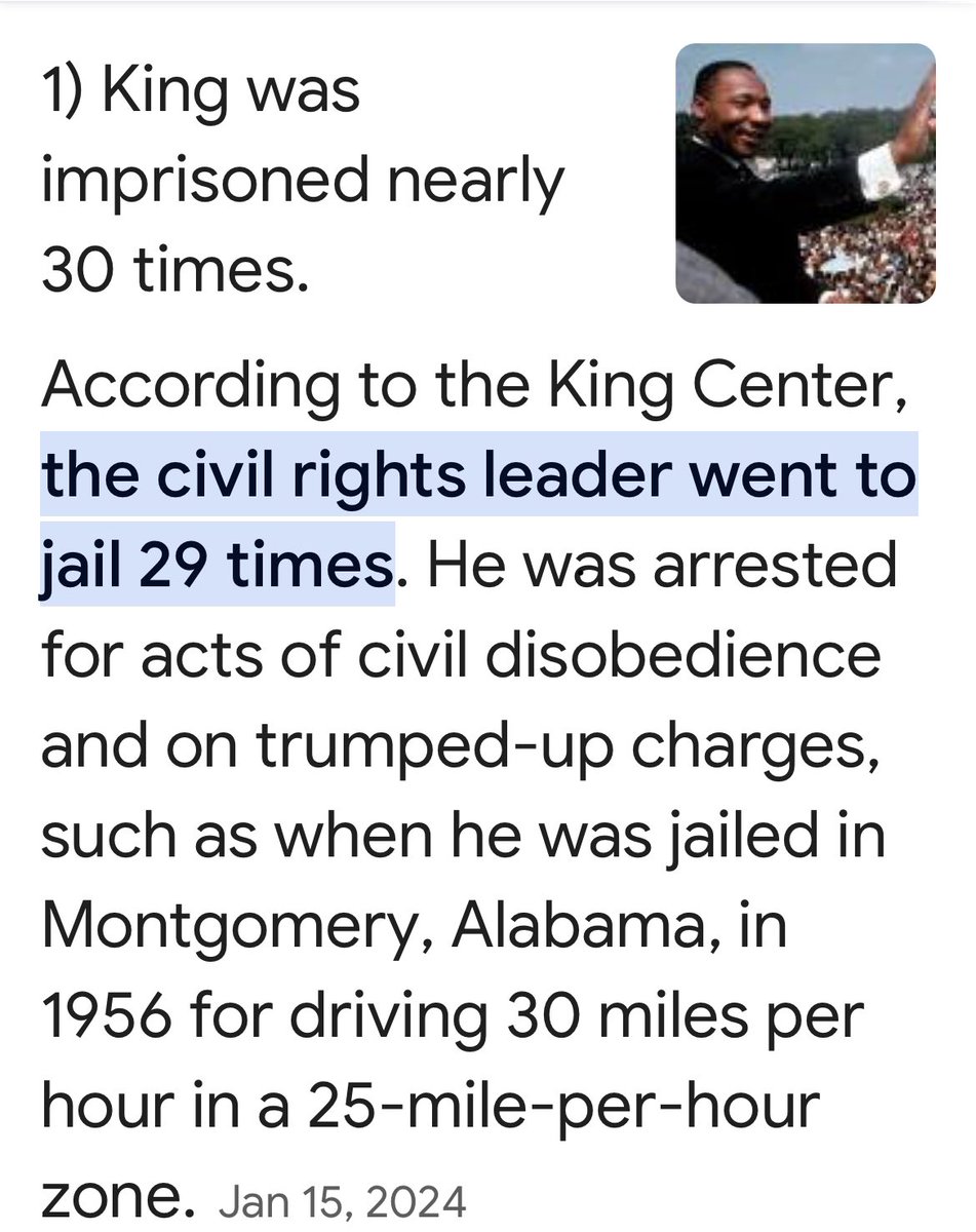 catturd2's tweet photo. MLK Jr was jailed 29 times. All on trumped up charges. Sound familiar? https://t.co/ysGXgpSvif