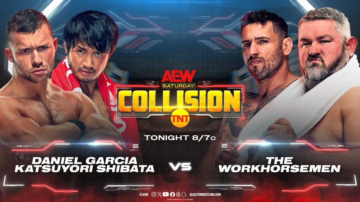 The duo of @GarciaWrestling and @K_Shibata2022 ride again TONIGHT on #AEWCollision! Watch as they battle the returning @Antnyhenry and @RealJDDrake The Workhorsemen at 8/7c only on TNT