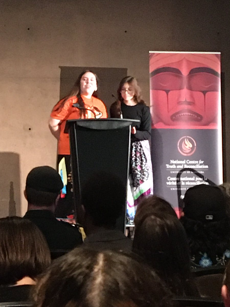 Congratulations to ACS student Madison Davey and SJC student Annabelle Martin, who were honoured by the NCTR at a ceremony in Winnipeg for their "Imagine a Canada" project - a travelling mural depicting the Haudenosaunee Thanksgiving Address! We are SO proud of you! <a href="/bhncdsb/">BHNCDSB</a>