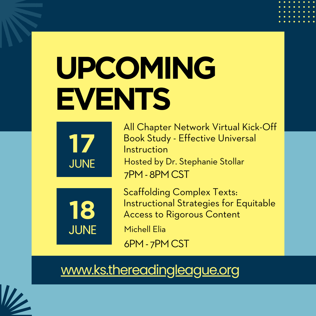 We've got several upcoming learning opportunities that you won't want to miss in the month of June!  Have you registered yet?  

Virtual Book Study Registration: bit.ly/TRLchapters

Scaffolding Text Webinar Registration: bit.ly/ScaffoldComple…