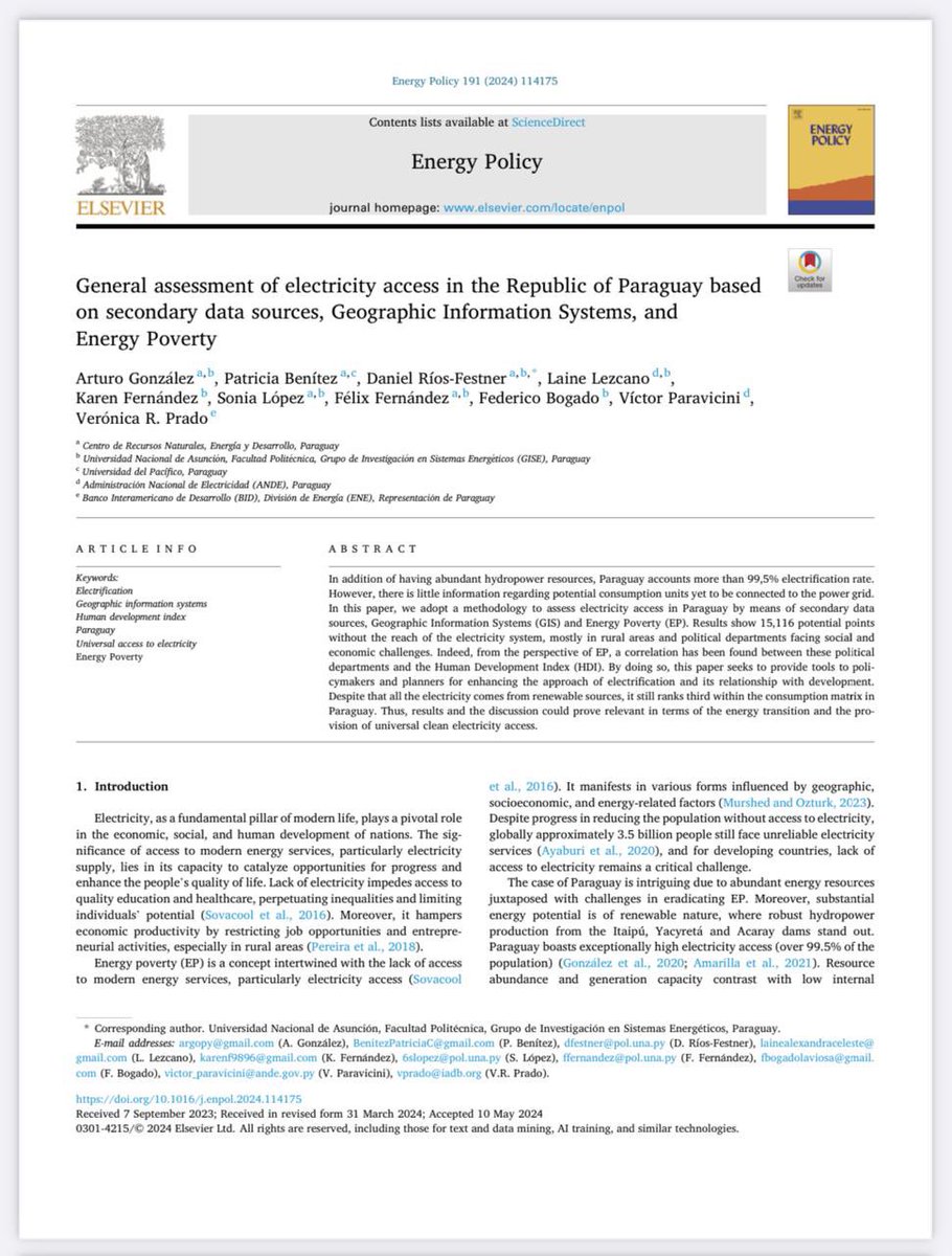 [NUEVO PAPER] Ya está disponible el último artículo del <a href="/GISE_FPUNA/">GISE-FPUNA</a> <a href="/crece_py/">CRECE Paraguay</a> <a href="/ANDEOficial/">ANDE Página Oficial</a> y <a href="/el_BID/">Banco Interamericano de Desarrollo</a> publicado en la revista Energy Policy. Enlace para descarga en la bio 👆🏼, disponible por 50 días —> sciencedirect.com/science/articl…