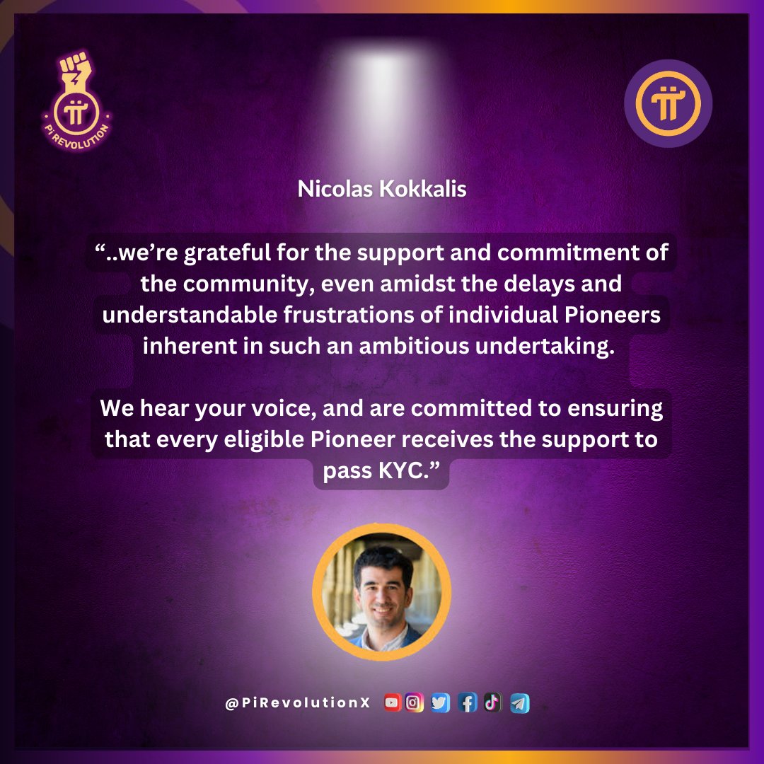 PiRevolutionX's tweet photo. 📌Pi Core Team acknowledges the delays in KYC implementation &amp; continuously reviews &amp; improves the process. They urge Pioneers to remain patient as they work towards completing KYC for everyone, ensuring the security &amp; legitimacy of #PiNetwork https://t.co/NqNaE2znQI