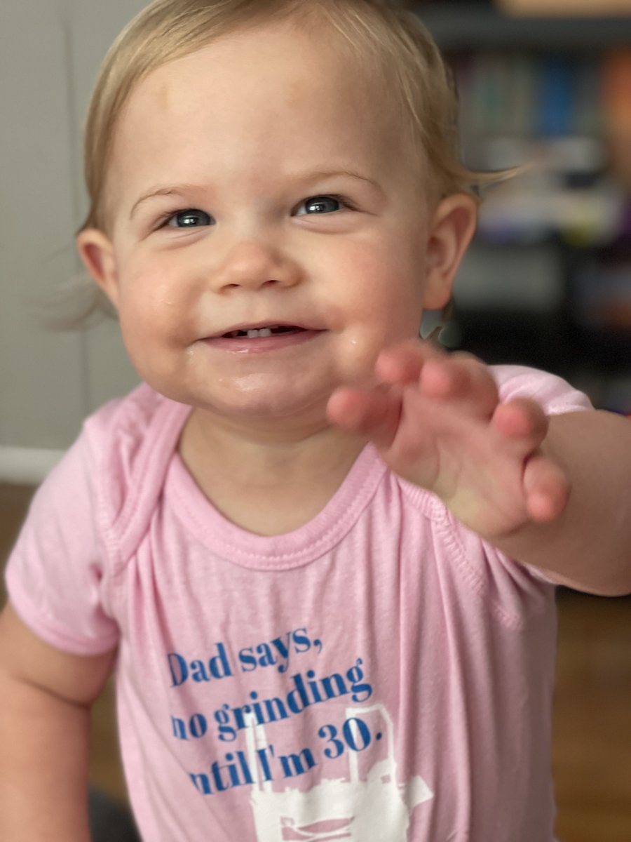 Emma says “Thank you!” for her custom onesie, <a href="/brianjlaurent/">Brian Laurent</a>! We had a good laugh!

Nice touch with the <a href="/SIPGrinders1902/">Simplex-Ideal-Peerless</a> Peerless 7000 reel grinder on it!