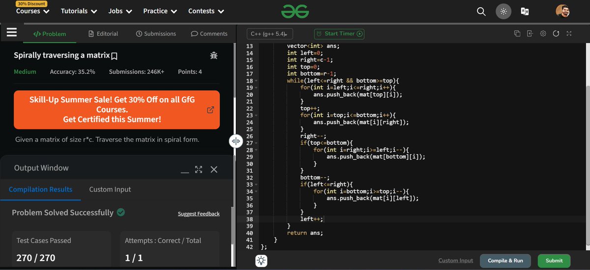 Srinath47902542's tweet image. 🚀 Day 8 of #30DayCodingChallenge: Today, I tackled two challenging problems! 

1️⃣ Spirally Traversing a Matrix:

2️⃣ Reverse Pairs:

Feeling accomplished and ready for more! 💪 Keep pushing boundaries and happy coding! #Coding #Programming #ProblemSolving #KeepLearning