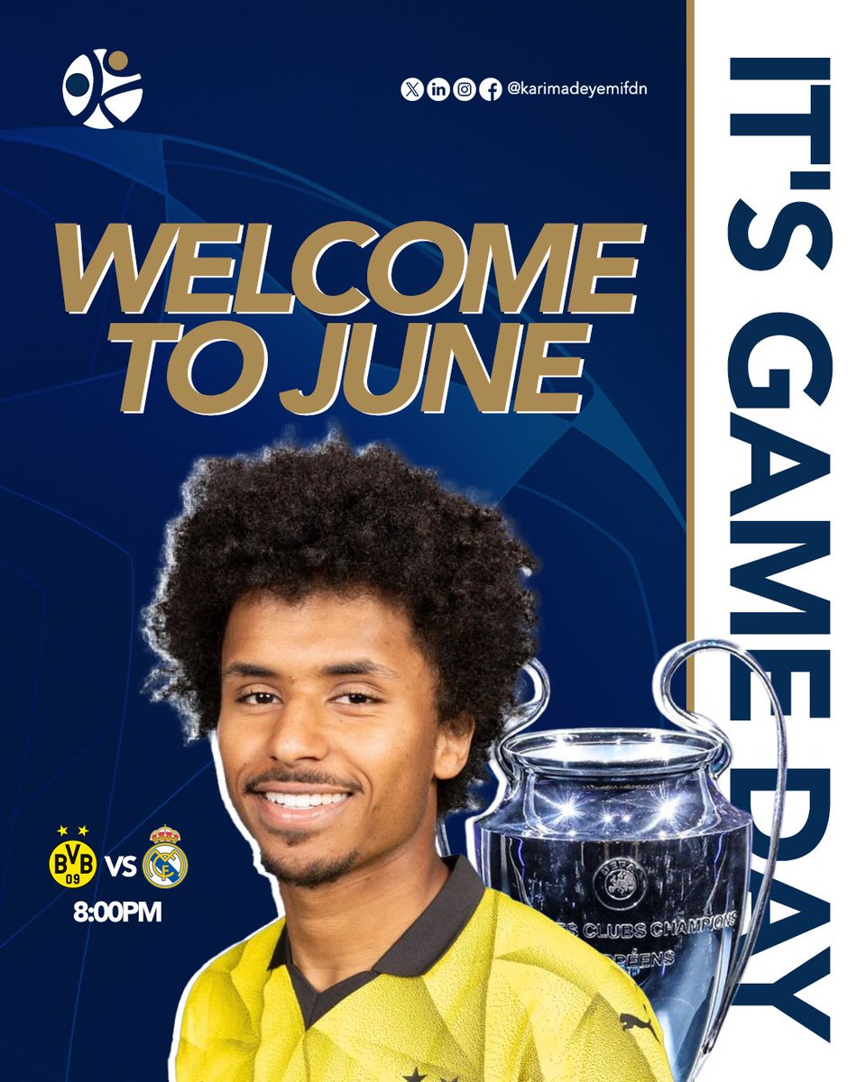 karimadeyemifdn's tweet photo. Happy New Month and Happy Game Day!
We have the #UCLfinal tonight, and KAF awards are right around the corner.
June's gonna be lit! ✨
Wishing you a month filled with awesome experiences that make beautiful memories.
#KAF #UCLFinal #KarimAdeyemi #NewMonth #JuneWelcome https://t.co/5KyB2kqvB6