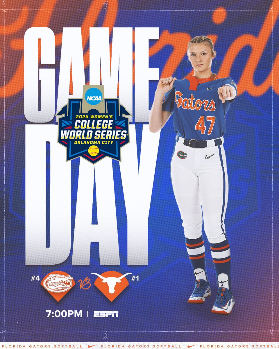 GatorsSB's tweet photo. Game two in OKC🐊

🆚 No. 1 Texas 
📍 Oklahoma City, Okla. 
⏰ 7PM EST. 
📺 ESPN
🎟️ https://t.co/456KuKuZnQ
📊 https://t.co/MLl6eU1ENz
🔊 https://t.co/l004camDVF 

#GoGators | #WCWS https://t.co/lNeYkKdQSd