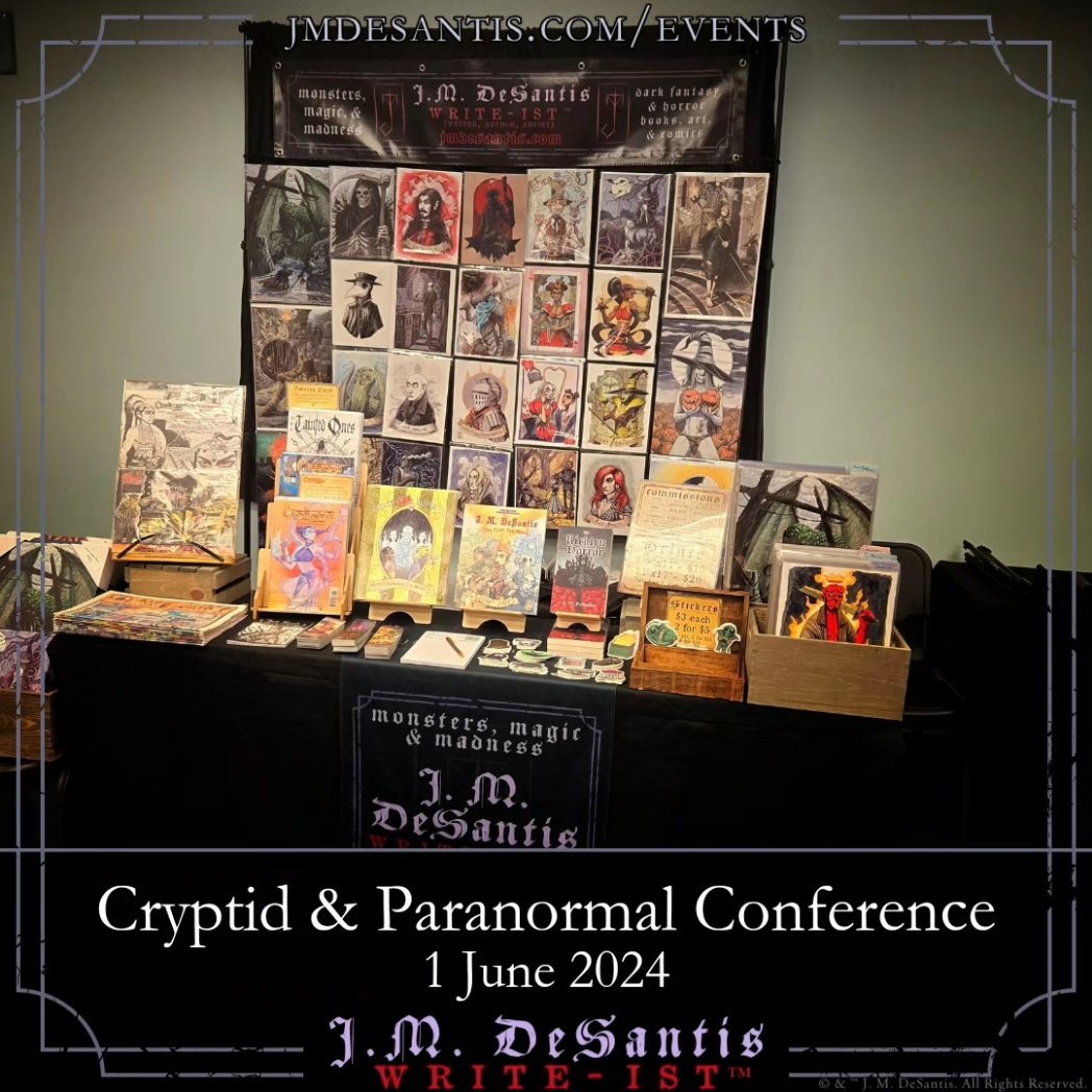 jmdesantis's tweet photo. I get tired of seeing my face, but I guess some people don't...
Here at the 2nd Annual Cryptid and Paranormal Conference in Parlin, NJ.
#Writeist #author #artist #writer:
#DarkFantasy & #Horror #books #novels #comics #art #stickers #artcommissions https://t.co/wRoZgzotRu