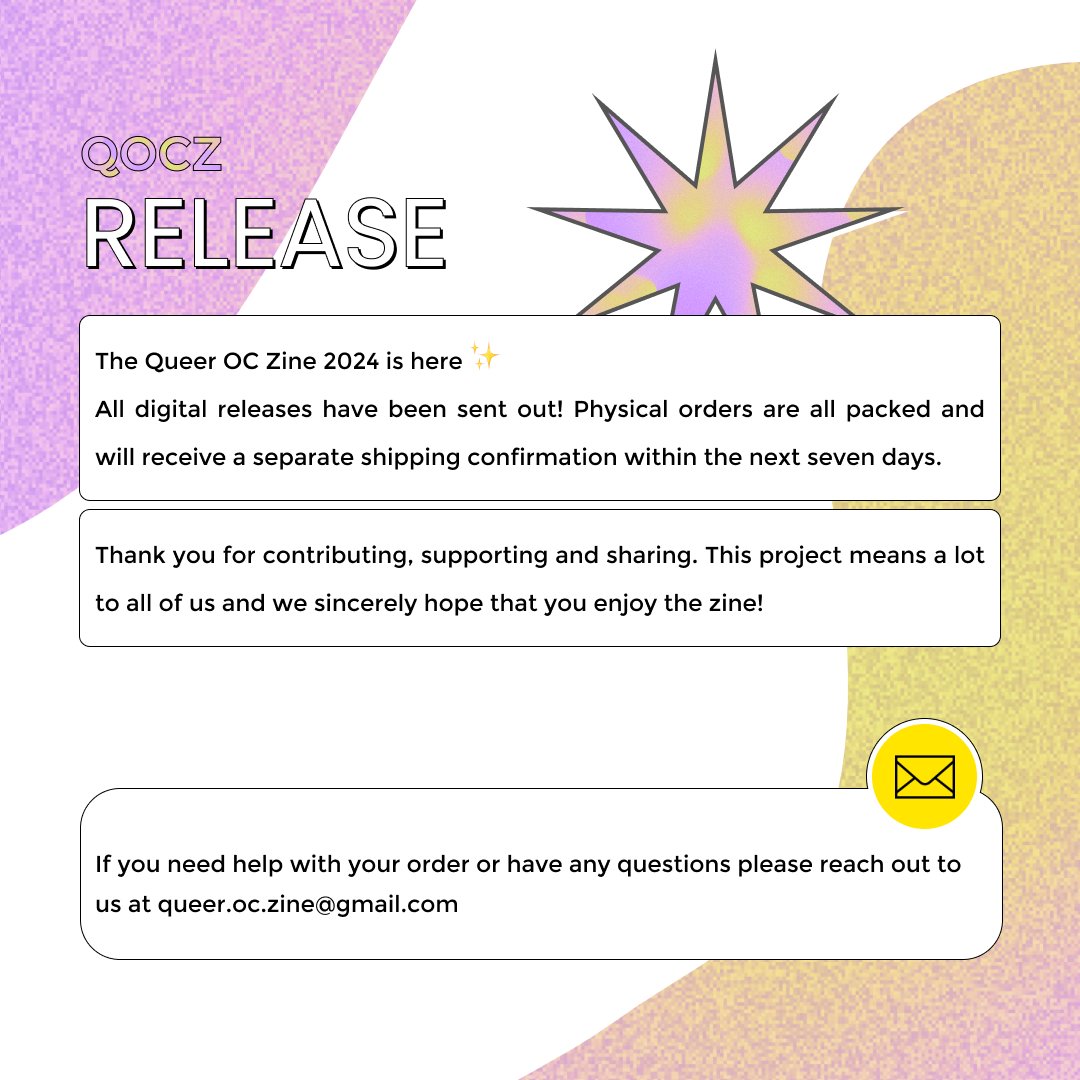 queeroczine's tweet photo. It's here!! 🎉

All of the digital releases have just been sent out, we hope that you enjoy them!! We're super proud to finally be able to showcase all the wonderful talent and characters contained in the zine 🥰 https://t.co/mGG3QoxOGM