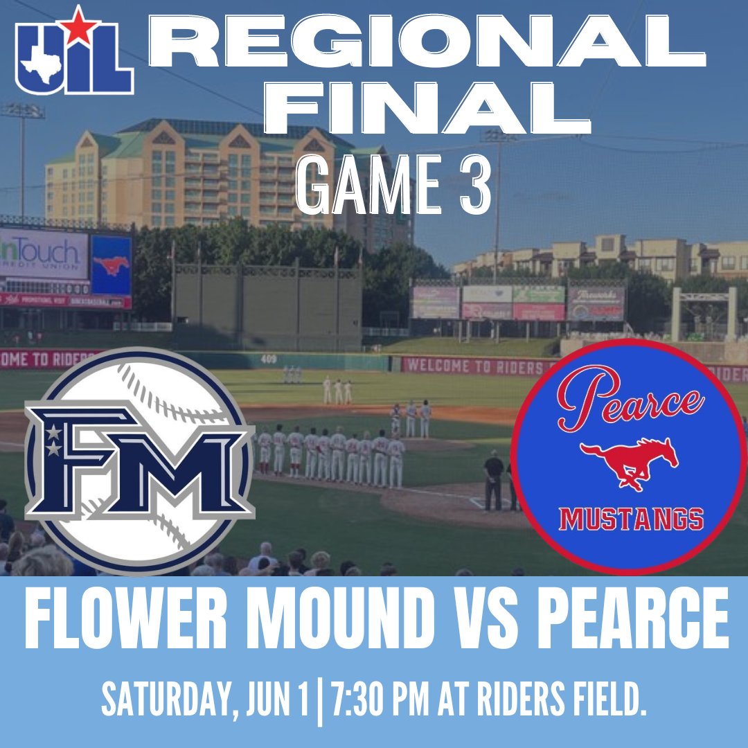 Dave Campbell's Texas Basketball (@ths_bca) on Twitter photo ⚡️REGIONAL FINAL Game #3⚡️
🆚 Pearce
🏟️ Riders Field
🕖 7:30pm
📺 bit.ly/3V6bqVB
<a href="/fmjagsbaseball/">FMjagsbaseball</a> <a href="/FMJagsHardball/">FlowerMoundBaseball</a> <a href="/FlowerMoundHS/">Flower Mound HS</a> <a href="/FMHS9/">FMHS9</a> <a href="/LewisvilleISD/">Lewisville ISD</a> <a href="/loridrapp/">Lori Rapp</a> <a href="/LISDsports/">Lewisville ISD Athletics</a> <a href="/Zack_James7/">Zack James</a> <a href="/CoachBennyB/">Ben Sartor ⚾2⃣0⃣</a> @samerickson2024 <a href="/fmjagsvb/">FM Jaguar VB</a> <a href="/DanielHarrolle/">DanielHarrolle_7</a> <a href="/C_Krugs/">CKrueger💙</a> <a href="/baron_sampson/">Baron Sampson</a> ⚡️REGIONAL FINAL Game #3⚡️
🆚 Pearce
🏟️ Riders Field
🕖 7:30pm
📺 bit.ly/3V6bqVB
<a href="/fmjagsbaseball/">FMjagsbaseball</a> <a href="/FMJagsHardball/">FlowerMoundBaseball</a> <a href="/FlowerMoundHS/">Flower Mound HS</a> <a href="/FMHS9/">FMHS9</a> <a href="/LewisvilleISD/">Lewisville ISD</a> <a href="/loridrapp/">Lori Rapp</a> <a href="/LISDsports/">Lewisville ISD Athletics</a> <a href="/Zack_James7/">Zack James</a> <a href="/CoachBennyB/">Ben Sartor ⚾2⃣0⃣</a> @samerickson2024 <a href="/fmjagsvb/">FM Jaguar VB</a> <a href="/DanielHarrolle/">DanielHarrolle_7</a> <a href="/C_Krugs/">CKrueger💙</a> <a href="/baron_sampson/">Baron Sampson</a>