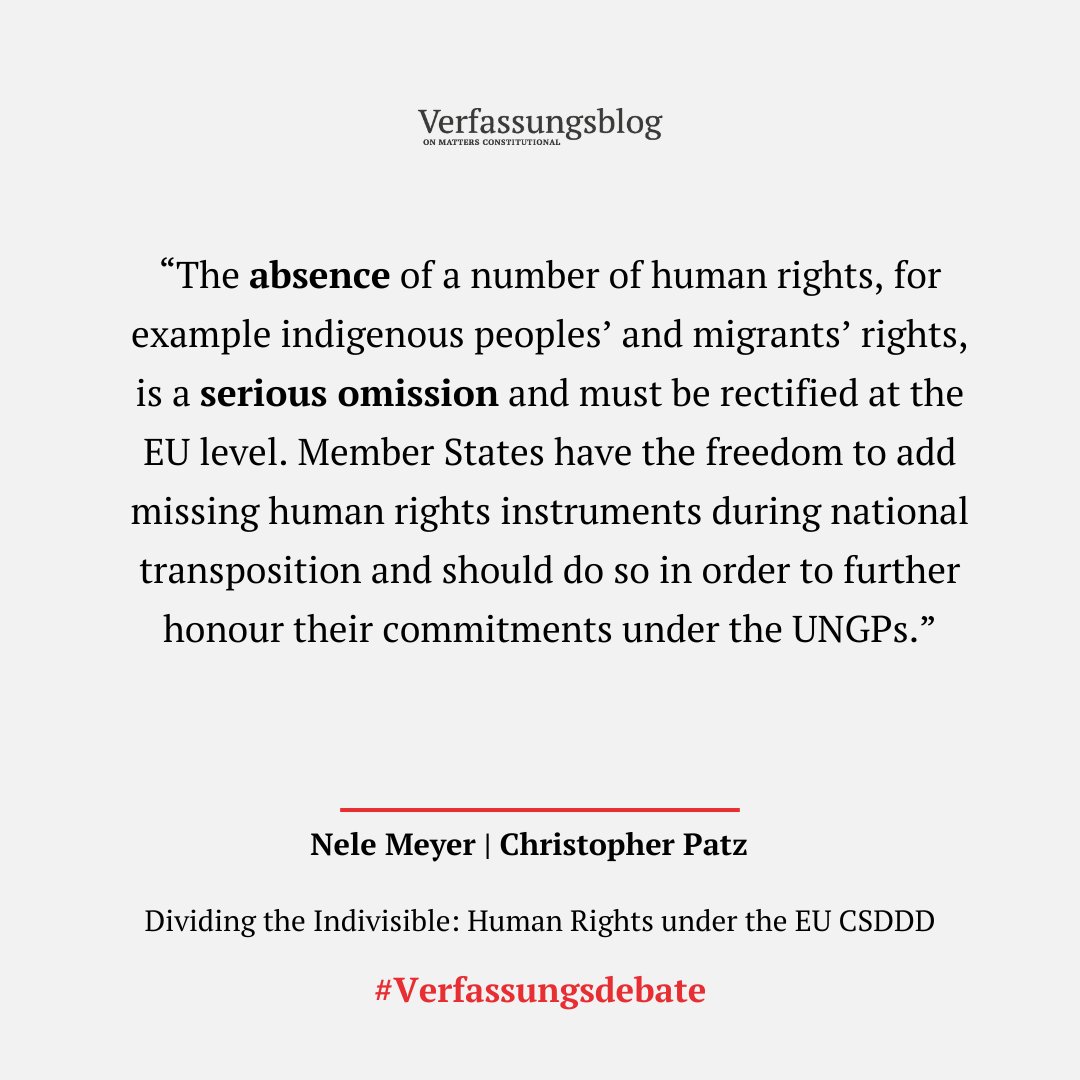 Verfassungsblog (@verfassungsblog) on Twitter photo NELE MEYER <a href="/NeleMeyerNM/">Nele Meyer</a> and CHRISTOPHER PATZ <a href="/Chris_Patz3/">Christopher Patz https://bhre.social/@ChrisPatz</a> of <a href="/ECCJorg/">European Coalition for Corporate Justice</a> look at the human rights covered by the CSDDD and see room for improvements. verfassungsblog.de/dividing-the-i… NELE MEYER <a href="/NeleMeyerNM/">Nele Meyer</a> and CHRISTOPHER PATZ <a href="/Chris_Patz3/">Christopher Patz https://bhre.social/@ChrisPatz</a> of <a href="/ECCJorg/">European Coalition for Corporate Justice</a> look at the human rights covered by the CSDDD and see room for improvements. verfassungsblog.de/dividing-the-i…