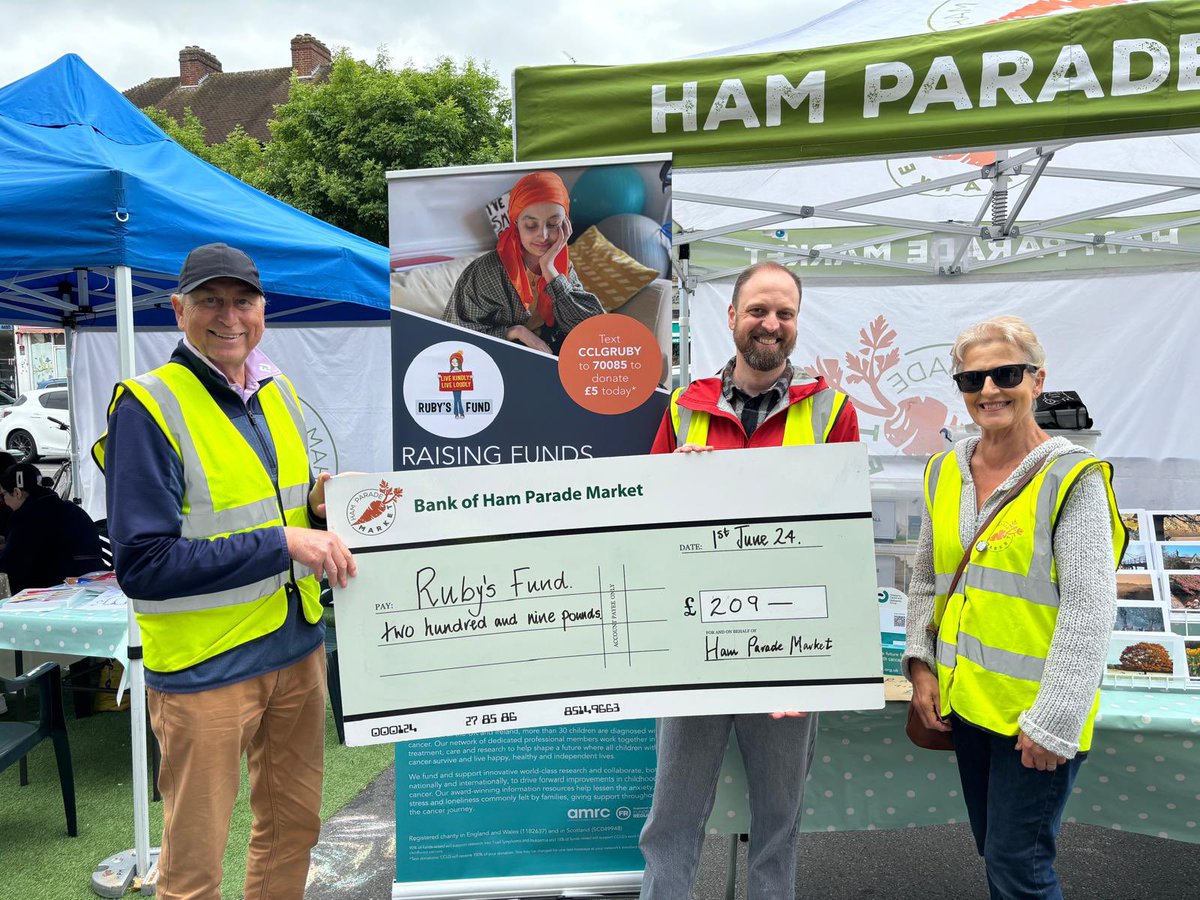 Huge thanks to Matt & all the lovely folk at Ham Parade market for running a raffle today in aid of Ruby‘s fund and raising over £200! Every penny will go directly to funding vital research in Ruby’s memory to find better treatments for blood cancer in young people ❤️