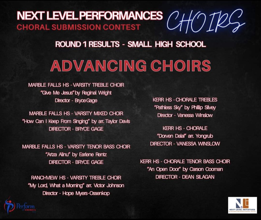 All 3 of our submissions are advancing to the finals of Perform America's Choral Submission Competition! The winners will be announced on July 21st. Congrats to our amazing singers! <a href="/AliefKerr/">Kerr High School</a> <a href="/aliefFineArts/">Alief ISD Fine Arts</a> <a href="/AliefISD/">Alief ISD</a>