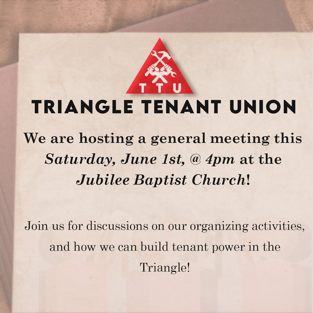 TODAY! Come out to Jubilee Baptist Church in Durham at 4PM to hear what TTU is working on, and learn how to get involved!