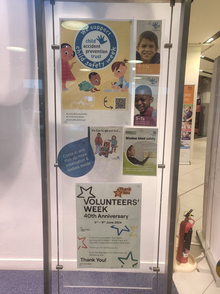 Child Safety Week at the Aberdeen Vaccination and Wellbeing Hub, Bon Accord. Pop in and pick up some leaflets and a bag of child safety goodies from RoSPA  #accidentsdonthappen #childsafetyweekABZ <a href="/NHSGrampian/">NHS Grampian</a> <a href="/HSCAberdeen/">Aberdeen City HSCP</a>