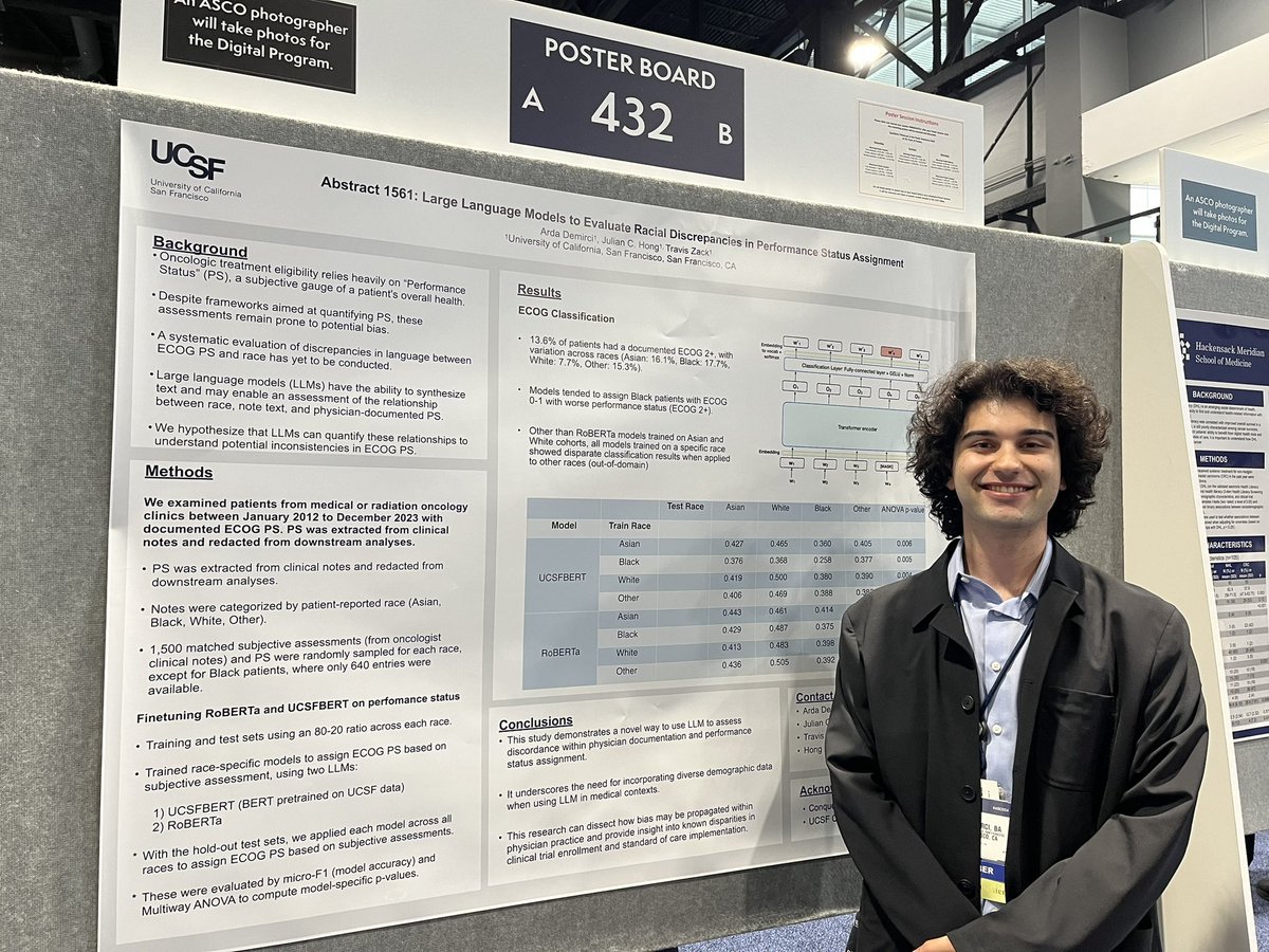 Julian Hong (@julian_hong) on Twitter photo Come by poster 432 to talk to <a href="/ardademirci14/">arda_demirci</a> about his work with <a href="/TravisZack2/">Travis Zack</a> applying large language models to identifying discrepancies in assigning performance status! #ai #asco24
<a href="/UCSF_BCHSI/">UCSF Bakar Computational Health Sciences Institute</a> <a href="/UCSFCancer/">UCSF Helen Diller Family Comprehensive Cancer Ctr</a> <a href="/UCJointCPH/">UC Joint Computational Precision Health Program</a> Come by poster 432 to talk to <a href="/ardademirci14/">arda_demirci</a> about his work with <a href="/TravisZack2/">Travis Zack</a> applying large language models to identifying discrepancies in assigning performance status! #ai #asco24
<a href="/UCSF_BCHSI/">UCSF Bakar Computational Health Sciences Institute</a> <a href="/UCSFCancer/">UCSF Helen Diller Family Comprehensive Cancer Ctr</a> <a href="/UCJointCPH/">UC Joint Computational Precision Health Program</a>