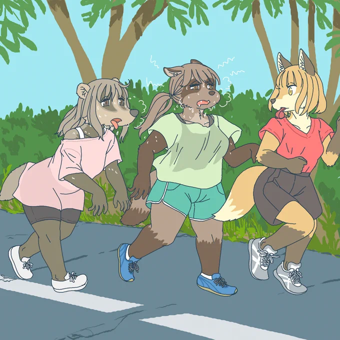 夏に向けてダイエットを始めるアナグマとタヌキ 