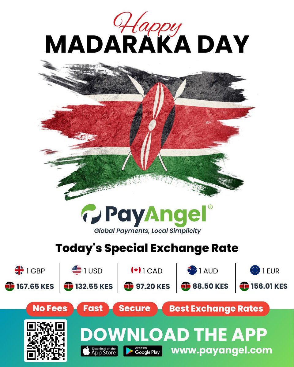 yNews_digital's tweet photo. How was your Madaraka Day?

You can check on your relatives by sending them some cash via @PayAngelMoney 

Share with your relatives abroad to take advantage of today's special exchange rate. #PayAngelinKenya #YNews https://t.co/xMtXrkCSyi