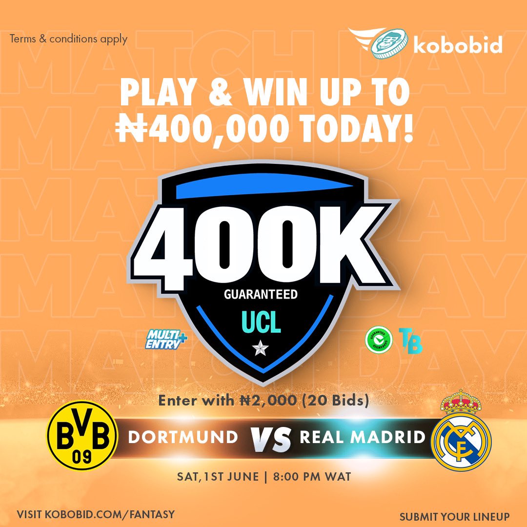 kobobid's tweet photo. Today is GAME DAY! ⚽️

Grab this opportunity now and stand a chance to win up to N400,000 cash playing this tournament today. 

Go to https://t.co/FWAMcyT7xO now to submit your lineups. Do not miss this! https://t.co/ZaL961KJAd