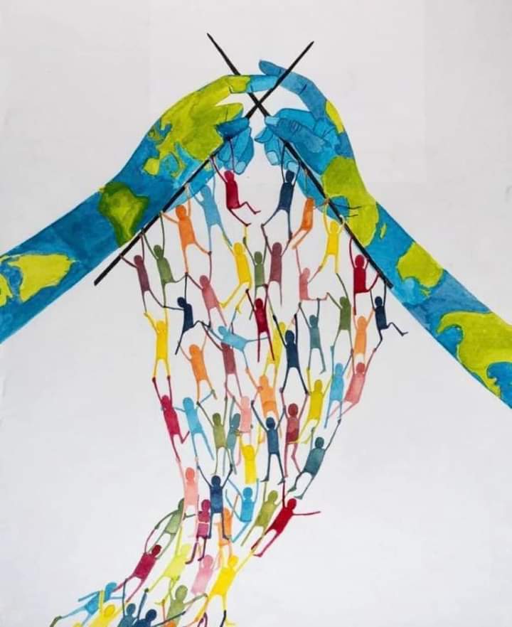 Artwork by 13yr old Slovenian student Anja Rozen, chosen from 600,000 children around the world to create a piece of art to show what peace looks like.

“My drawing represents the land that binds us and unites us.”
(via EnmaK Fb)