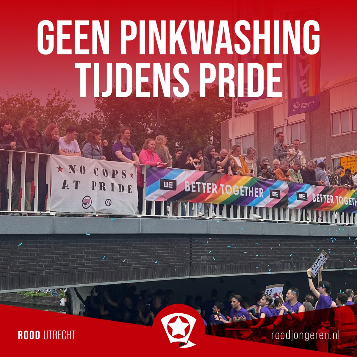 ROODUtrecht's tweet photo. Voor ROOD zal Pride altijd een protest blijven, en een protest kan niet gebruikt worden om je eigen zonden weg te kopen. (1/7) https://t.co/rgH7rKbcxQ