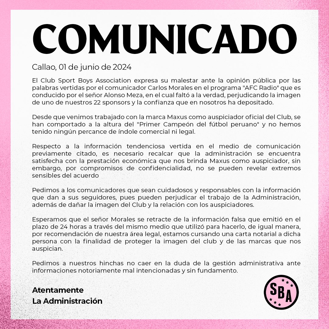 sportboys's tweet photo. Comunicado. https://t.co/7gjbVyxGN9