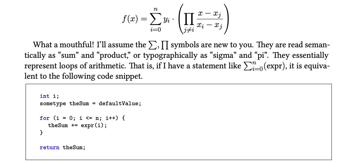ludwigABAP's tweet image. daily reminder:
all these "big scary maths symbols are actually simpler to understand in code" people need to read "A Programmer's introduction to Mathematics" by Jeremy Kun
The whole book is about that