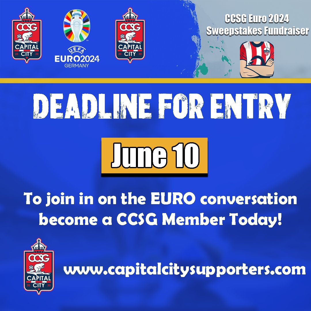 CapitalCitySG's tweet photo. Introducing our CCSG EURO 2024 Sweepstakes Fundraiser! For more information, check the graphics below and to sign up for FREE simply register on the form link below!

Sign Up For FREE: https://t.co/vdKs918OUH

#Euro2024 #CCSG #AtleticoOttawa https://t.co/Y469quXQs3