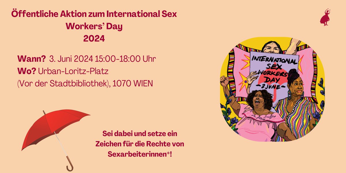 Morgen ist Internationaler Hurentag/International Sex Workers' Day! Am Montag findet in Wien eine Veranstaltung von LEFÖ gemeinsam mit Queer Sexworkers Collective und Red Edition statt
lefoe.at/oeffentliche-a…  #internationalsexworkersday #welthurentag