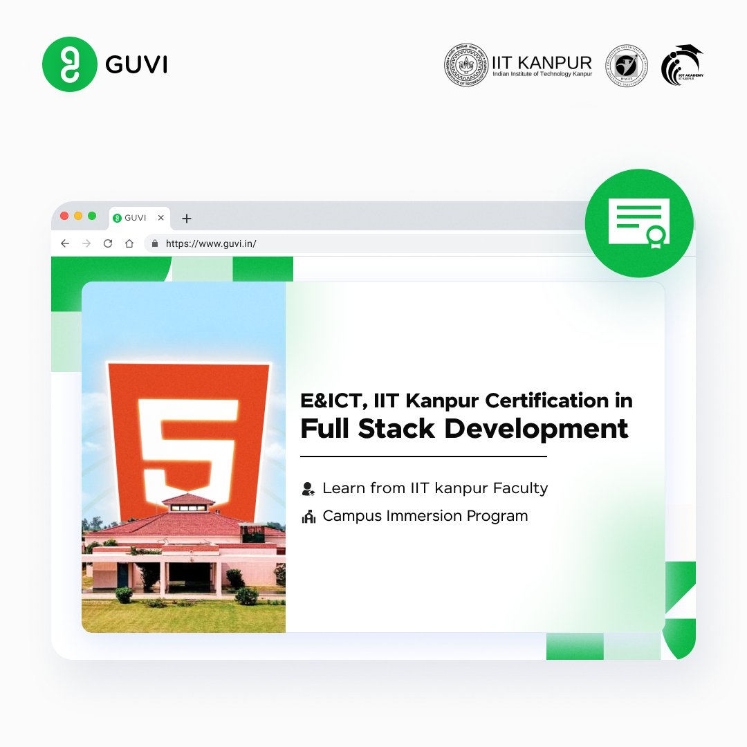 guviofficial's tweet photo. Invest in upskilling! Enroll in our Full Stack Development Program today and get E&amp;ICT, IIT-Kanpur certification!

Click the link to enroll: https://t.co/tkWria8dd1

#IITKanpur #IITCertification #FullStackDevelopment #GUVI #fullstack #CertificateCourse #OnlineLearning https://t.co/79k4o44s6P