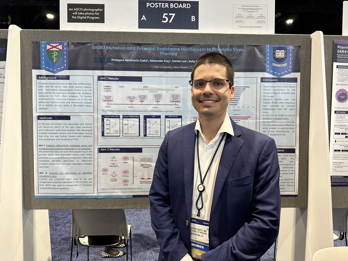 New research from <a href="/ishizukalab/">Jeffrey Ishizuka</a> highlights advances on a #mRNA vaccine for Merkel cell carcinoma and the use of oncolytic virus therapy #ASCO24 <a href="/CostaPhilippos/">Philippos Apolinario Costa, MD</a> 
<a href="/SmilowCancer/">Smilow Cancer Hospital</a> <a href="/YaleMed/">Yale School of Medicine</a> <a href="/YNHH/">Yale New Haven Hosp</a>