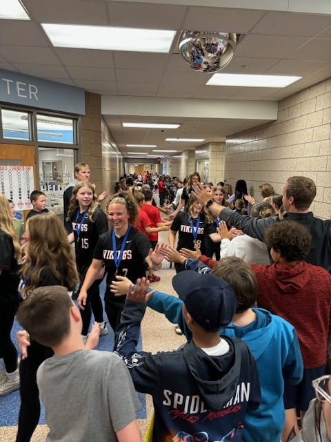 nbapschools's tweet photo. Our softball stars are heading to state! The team was greeted at each building for a celebratory walkthrough that created awe inspiring moments, motivating our youngest Vikings..    Congratulations &amp; Good Luck!! https://t.co/hlizUbFVud