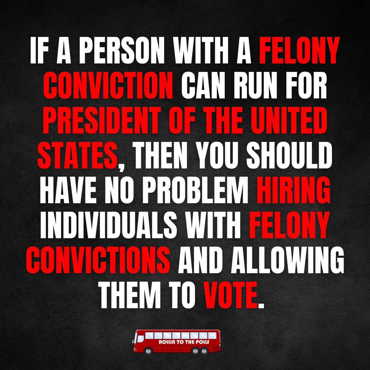 Let’s be clear. #felonydisenfranchisement is no joke and if the highest office in America can allow someone with felonies to run, then we should do an overhaul of employment practices and voting laws to give individuals with a felony convictions a second chance. #vote