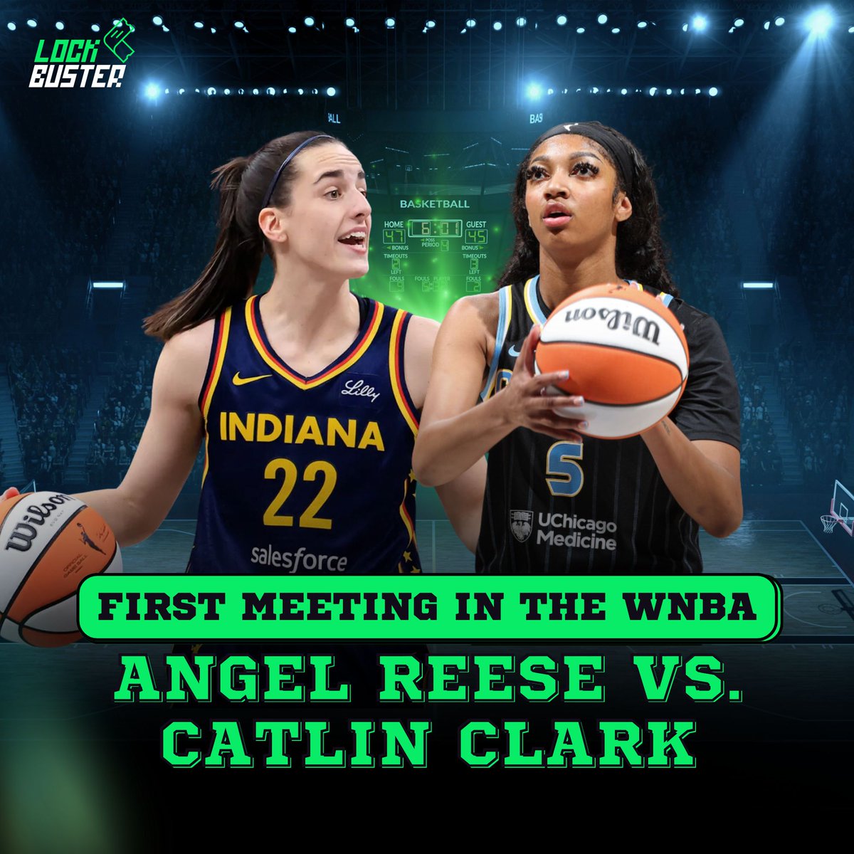 Lockbuster_'s tweet image. Caitlin Clark and Angel Reese meet in the WNBA for the first time today 🔥

#wnba #caitlinclark #angelreese